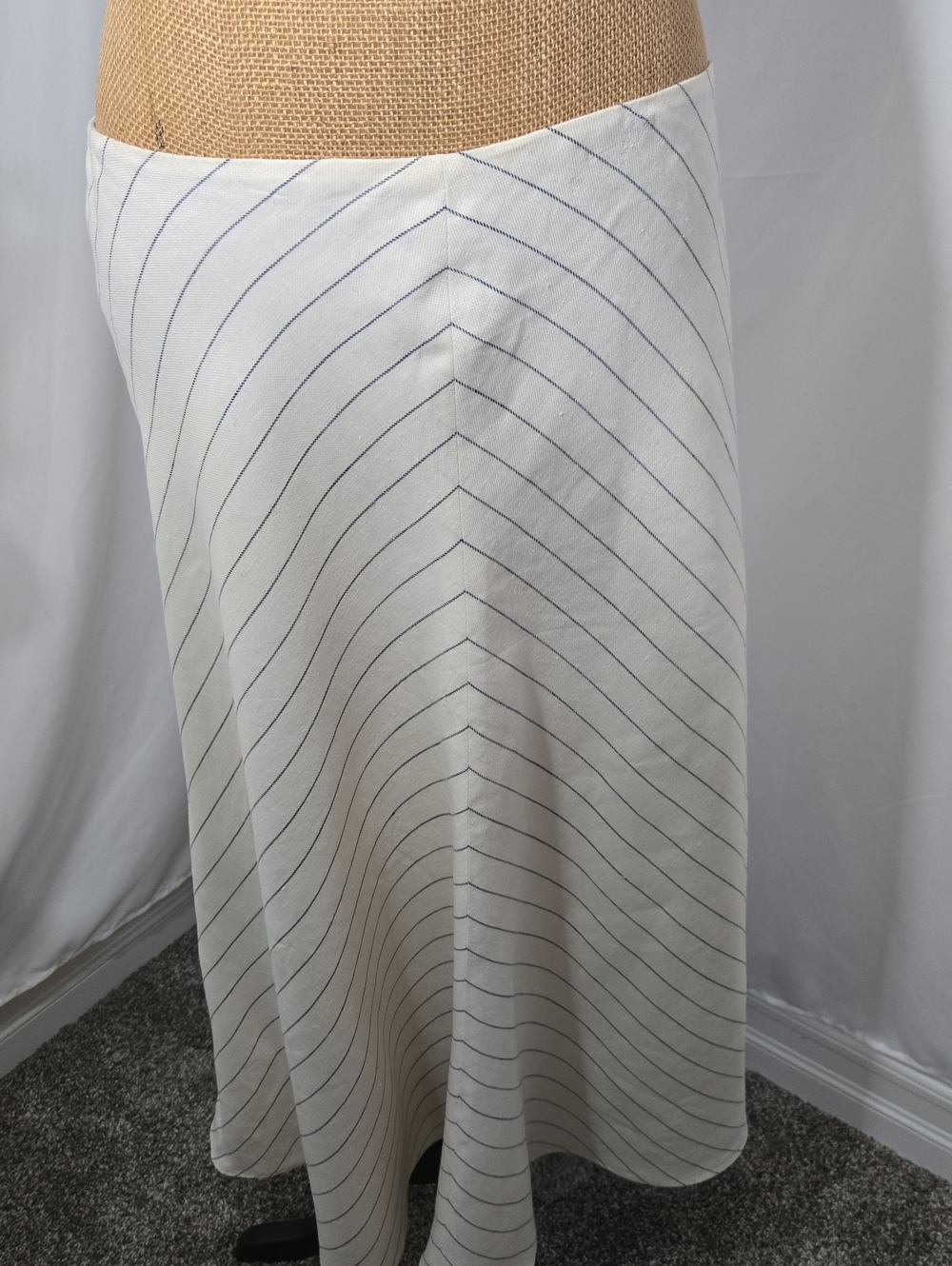 Ralph Lauren Cream Midi Skirt with Navy Pinstripes